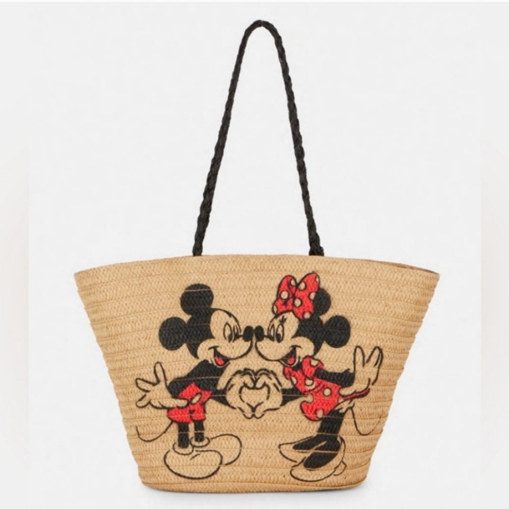 Disney Mickey Mouse and Minnie Straw Tote Bag